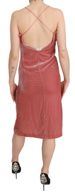 PINKO Pink Lace Spaghetti Strap Side Slit Shift Midi Women's Dress