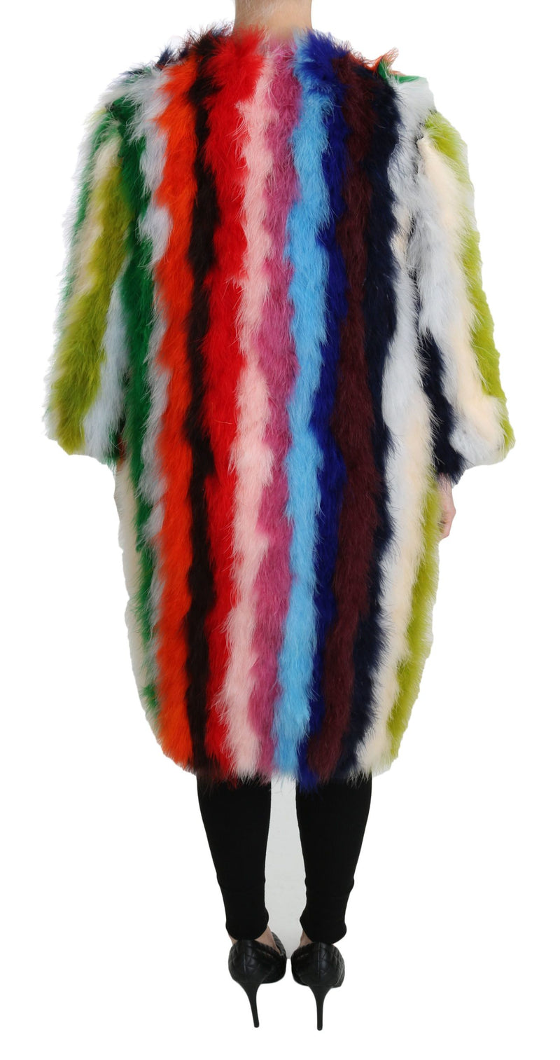 Dolce & Gabbana Multicolor Turkey Feather Cape Fur Women's Coat