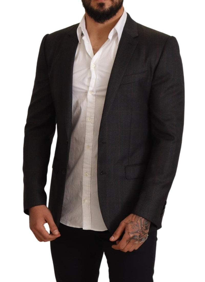 Dolce & Gabbana Gray Check Wool Slim Fit Blazer Men's Jacket