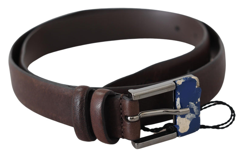 Costume National Elegant Brown Leather Classic Belt with Silver-Tone Women's Buckle