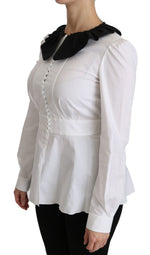 Dolce & Gabbana White Collared Long Sleeve Blouse Cotton Women's Top
