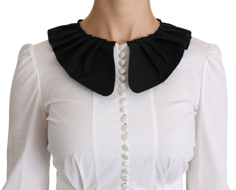 Dolce & Gabbana White Collared Long Sleeve Blouse Cotton Women's Top
