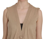PINK MEMORIES Brown 100% Cotton Sleeveless Cardigan Top Women's Vest