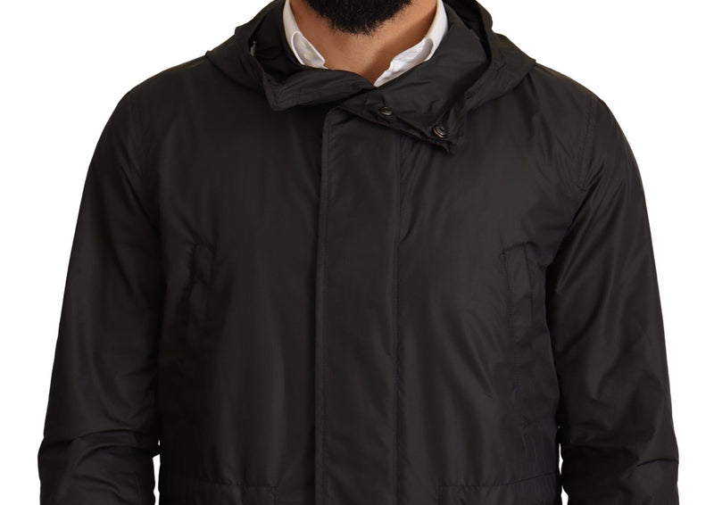 Dolce & Gabbana Black Hooded Trench Coat Men's Jacket