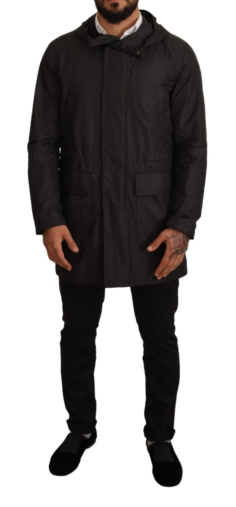 Dolce & Gabbana Black Hooded Trench Coat Men's Jacket
