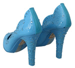 Dolce & Gabbana Blue Crystal Floral CINDERELLA Heels Women's Shoes