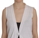 PINK MEMORIES White 100% Cotton Sleeveless Cardigan Top Women's Vest