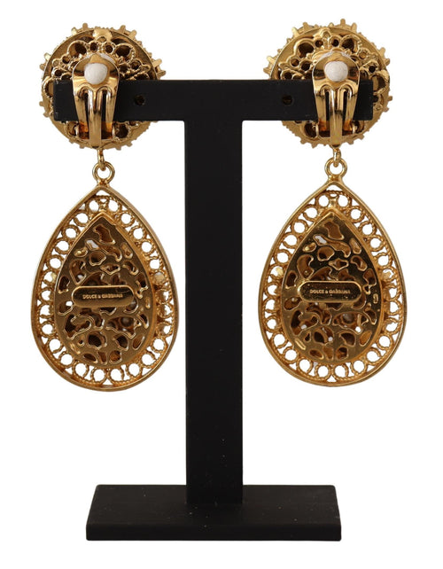 Dolce & Gabbana Gold Crystal DG SICILY Clip-on Jewelry Dangling Women's Earrings