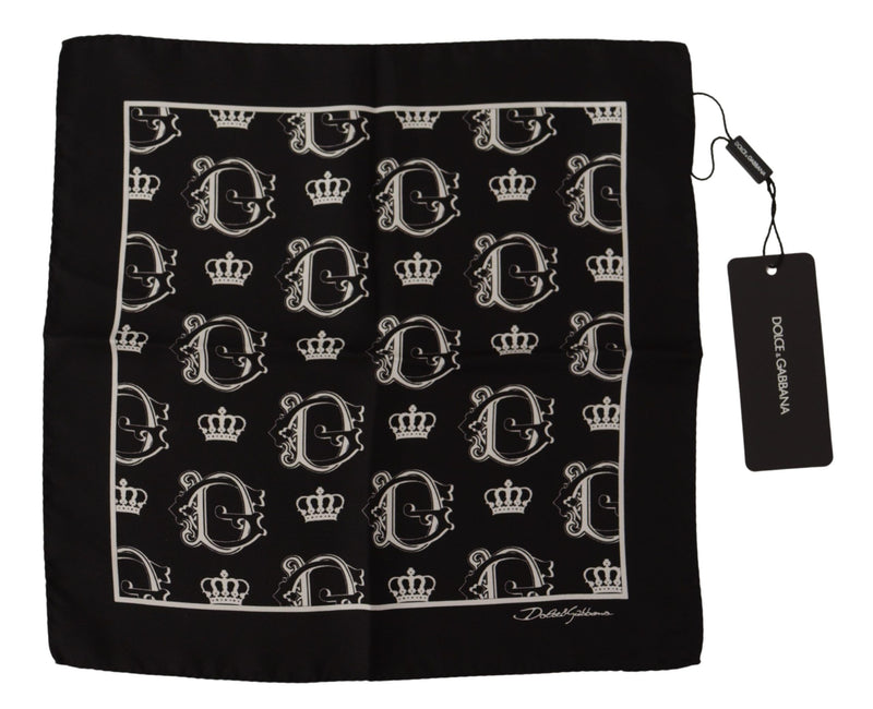 Dolce & Gabbana Black DG Crown Print Square Men's Handkerchief