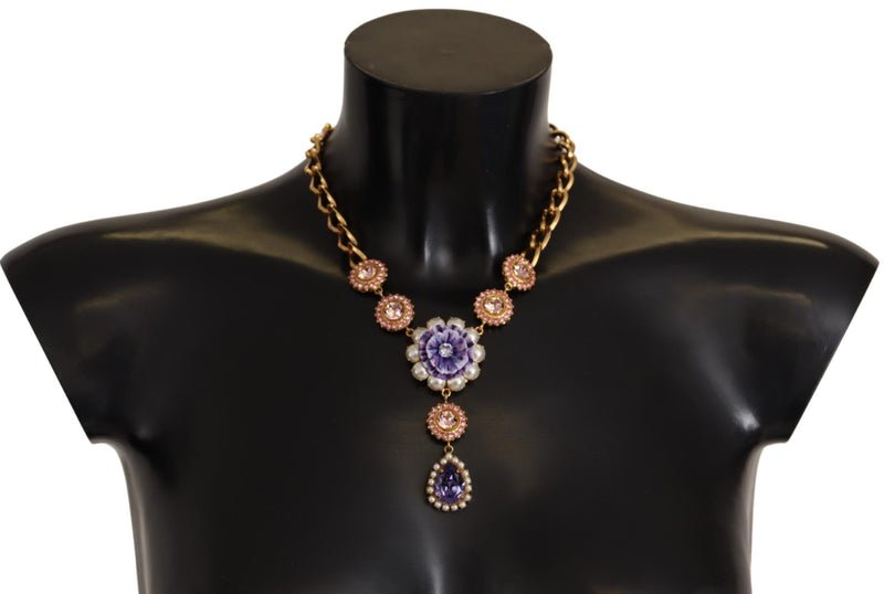Dolce & Gabbana Elegant Floral Crystal Statement Women's Necklace