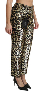 Dolce & Gabbana Brown Leopard Sequined High Waist Women's Pants