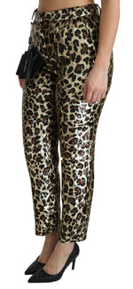 Dolce & Gabbana Brown Leopard Sequined High Waist Women's Pants