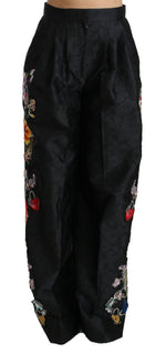 Dolce & Gabbana Black Brocade Floral Sequined Beaded Women's Pants