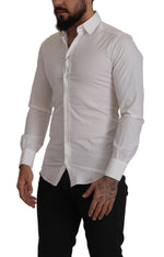 Dolce & Gabbana White Stretch GOLD Slim Fit Dress Men's Shirt