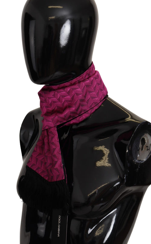 Dolce & Gabbana Magenta Geometric Patterned Shawl Fringe Silk Men's Scarf