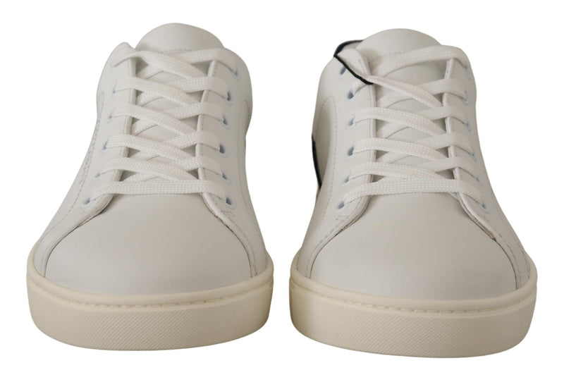 Dolce & Gabbana Elegant White and Blue Low-Top Leather Men's Sneakers