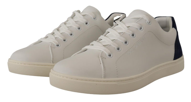 Dolce & Gabbana White Blue Leather Low Top Men's Sneakers