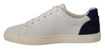 Dolce & Gabbana White Blue Leather Low Top Men's Sneakers
