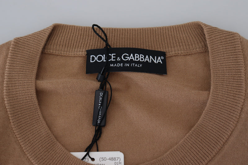 Dolce & Gabbana Beige Cashmere Crewneck Pullover Men's Sweater