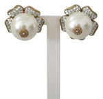 Dolce & Gabbana Gold Tone Maxi Faux Pearl Floral Clip-on Jewelry Women's Earrings