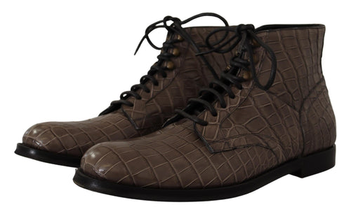 Dolce & Gabbana Gray Crocodile Leather Derby Men's Boots