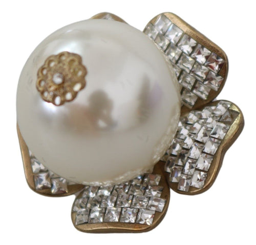 Dolce & Gabbana Floral Crystal-Pearl Clip-On Women's Earrings