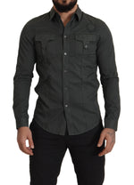 GF Ferre Sleek Dark Gray Cotton Casual Men's Shirt