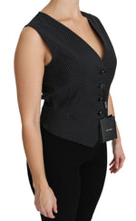 Dolce & Gabbana Black Dotted Waistcoat Vest Blouse Women's Top