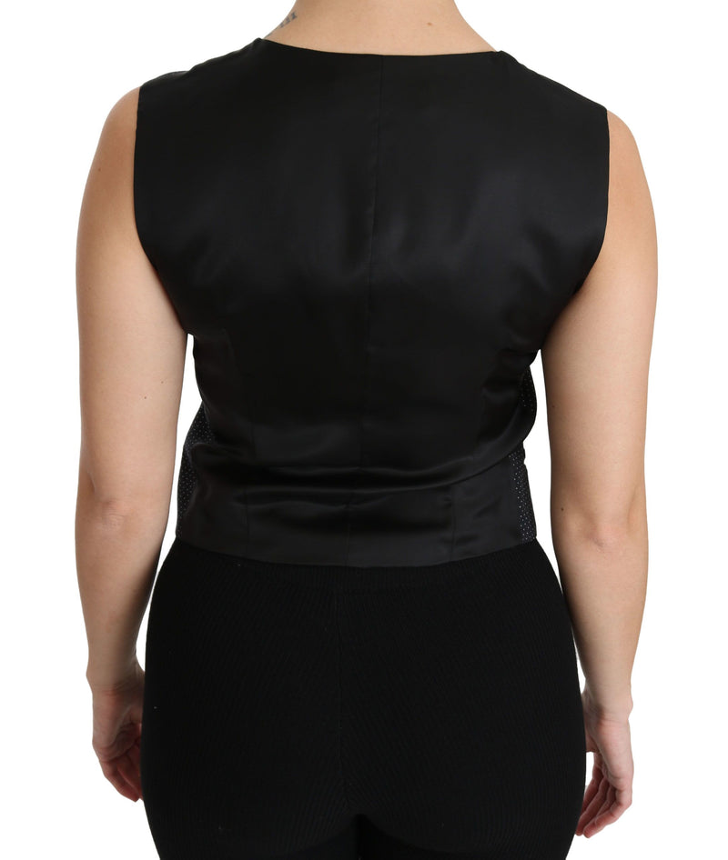Dolce & Gabbana Black Dotted Waistcoat Vest Blouse Women's Top