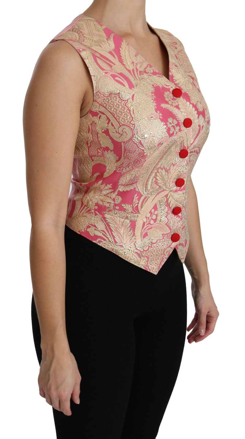 Dolce & Gabbana Pink Gold Brocade Waistcoat Vest Blouse Women's Top