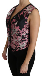 Dolce & Gabbana Elegant Floral Brocade Plunging Vest Women's Top