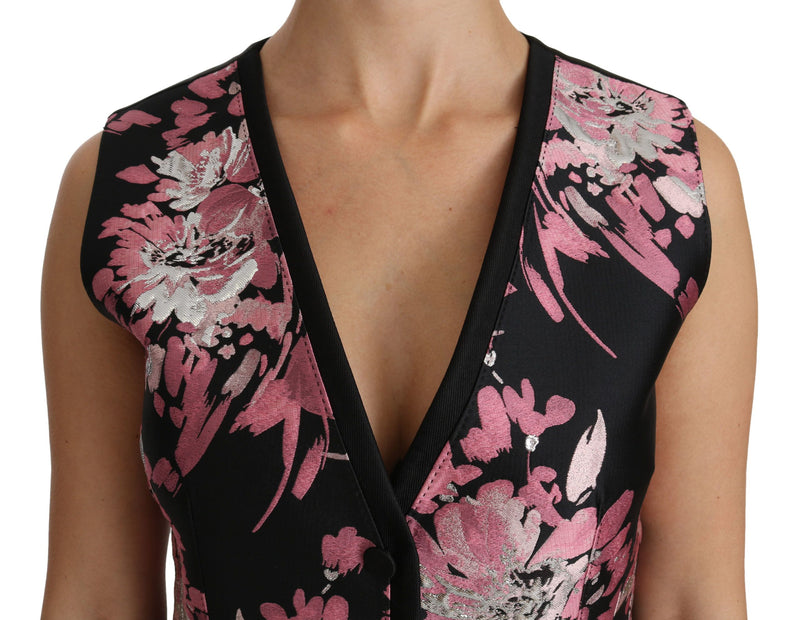 Dolce & Gabbana Elegant Floral Brocade Plunging Vest Women's Top
