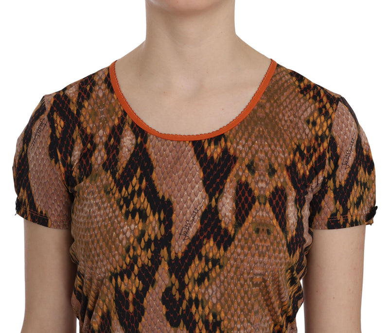 Just Cavalli Alluring Brown Snake Skin Pattern Women's Blouse