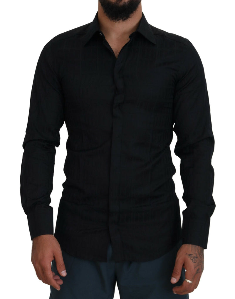 Dolce & Gabbana Elegant Slim Fit Black Cotton Dress Men's Shirt