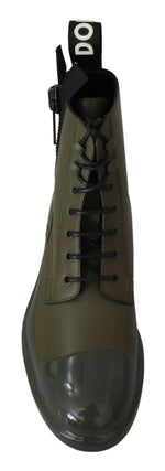 Dolce & Gabbana Chic Military Green Leather Ankle Men's Boots