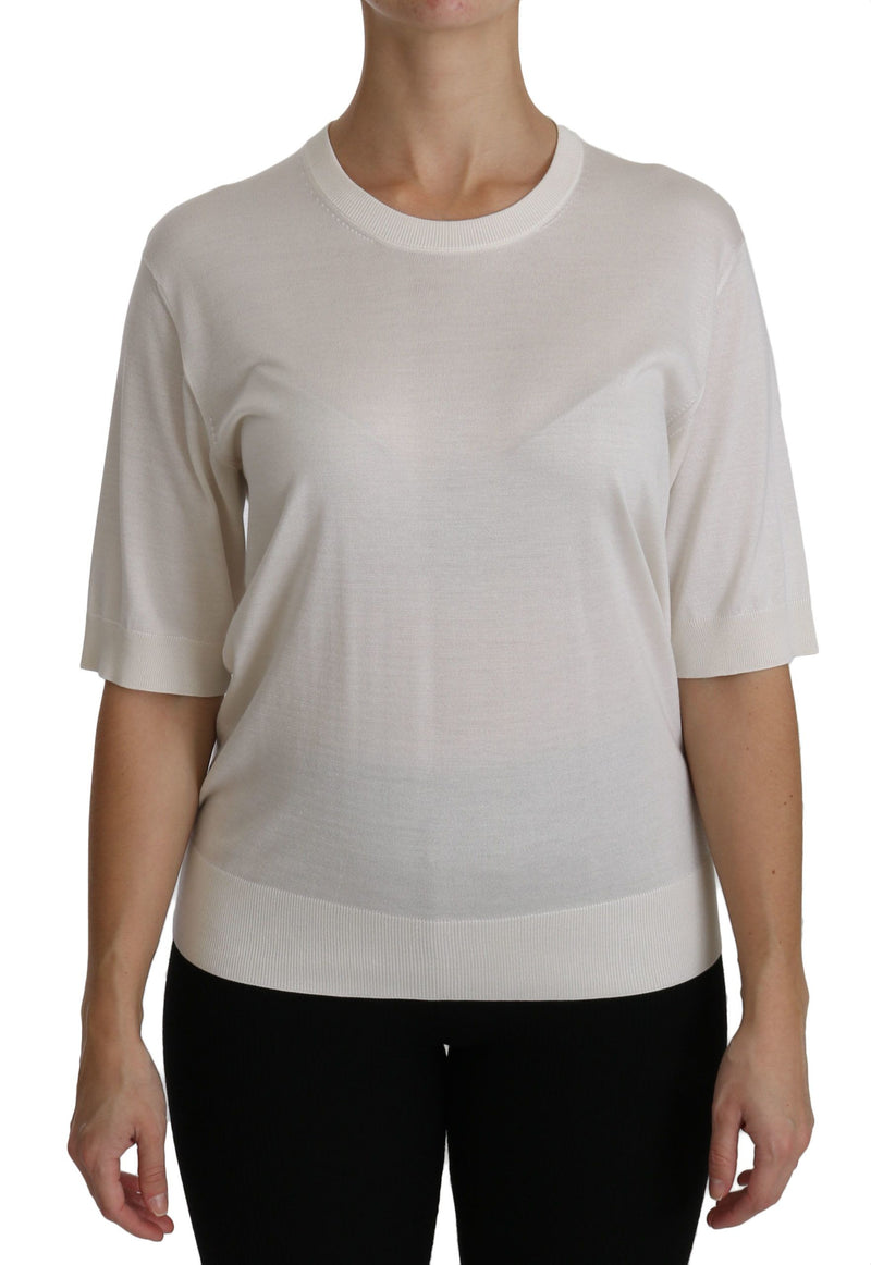 Dolce & Gabbana Silk White Crew Neck Short Sleeve Top Women's Blouse