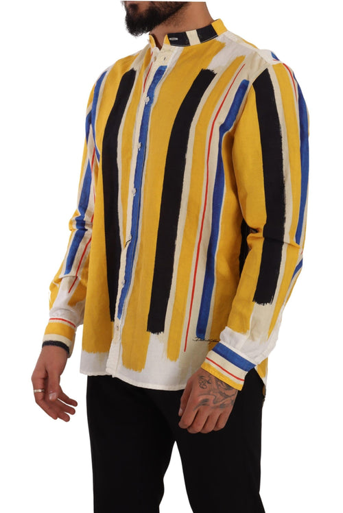 Dolce & Gabbana Elegant Yellow Striped Henley Men's Shirt