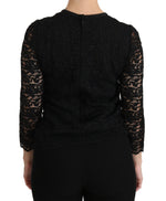 Dolce & Gabbana Black Lace Long Sleeve Nylon Women's Blouse