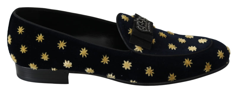 Dolce & Gabbana Elegant Velvet Crown Embroidery Men's Loafers