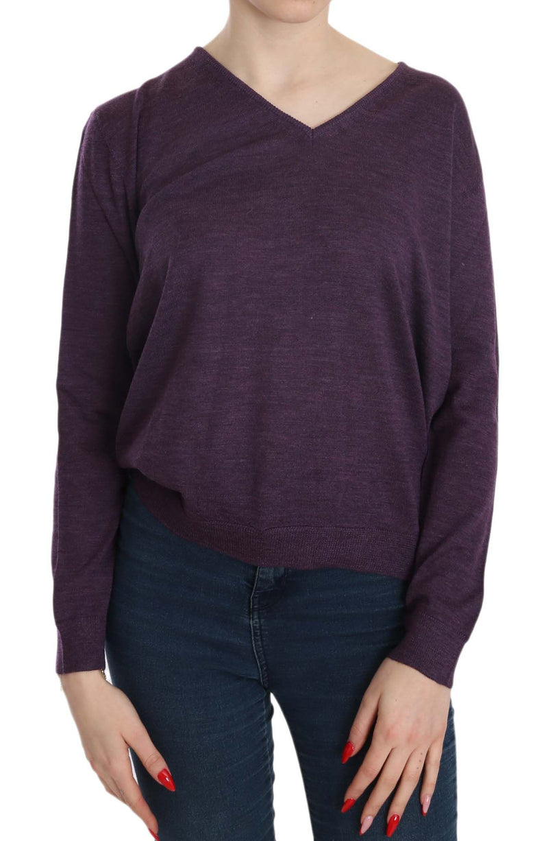 BYBLOS Elegant Purple V-Neck Wool Women's Blouse