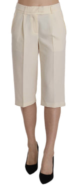 Silvian Heach Cream Mid Waist Cotton Straight Cropped Women's Pants