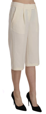 Silvian Heach Cream Mid Waist Cotton Straight Cropped Women's Pants