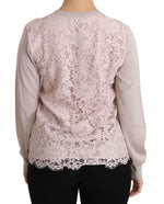 Dolce & Gabbana Silk Pink Long Sleeve Lace Top Women's Sweater