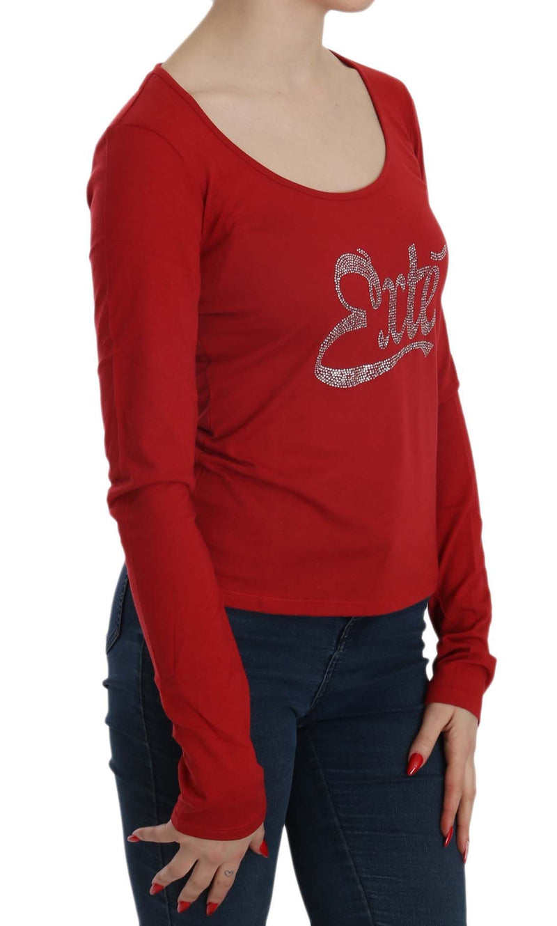 Exte Red Crystal Embellished Long Sleeve Women's Blouse