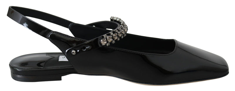Jimmy Choo Elegant Black Patent Flats with Crystal Women's Accent
