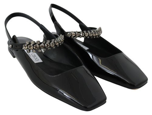 Jimmy Choo Black Patent Leather Mahdis Flat Women's Shoes