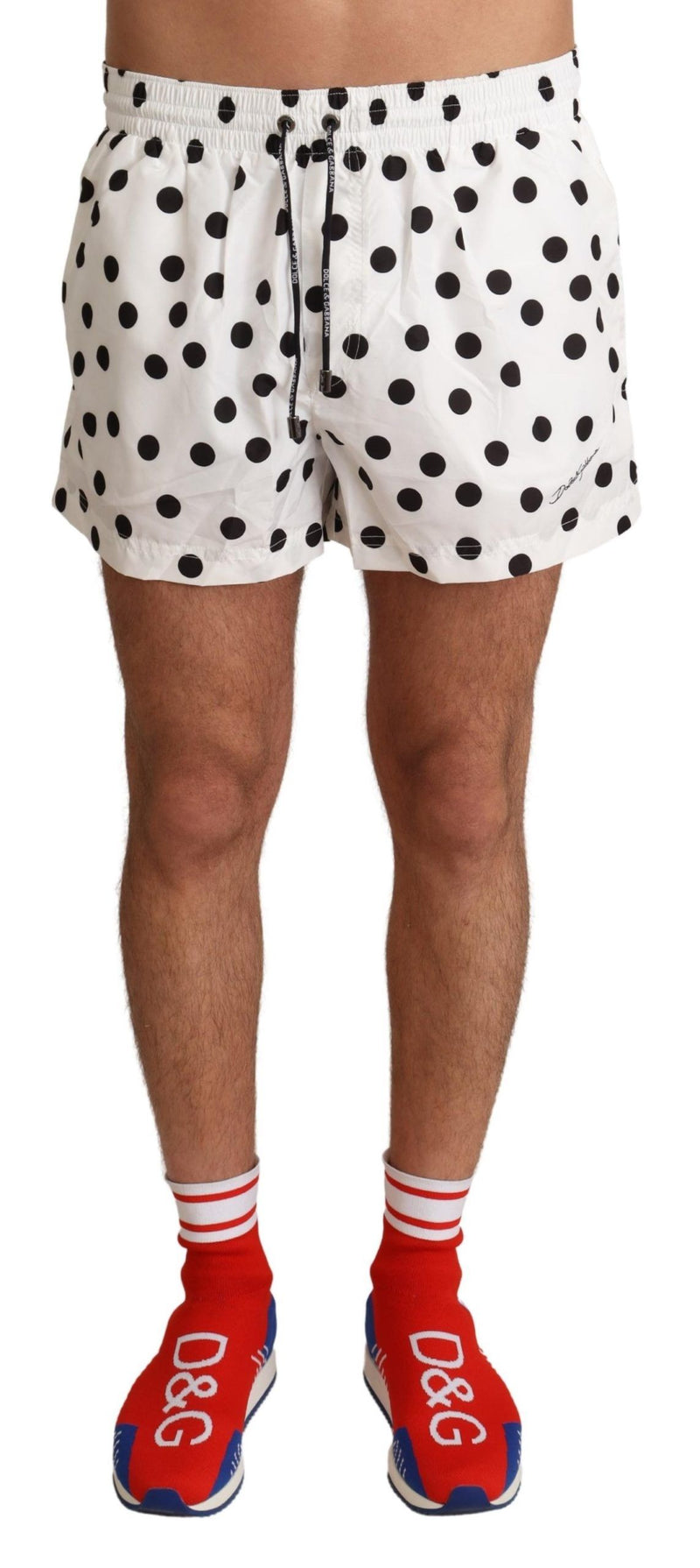 Dolce & Gabbana White Polka Dots Beachwear Shorts Men's Swimwear
