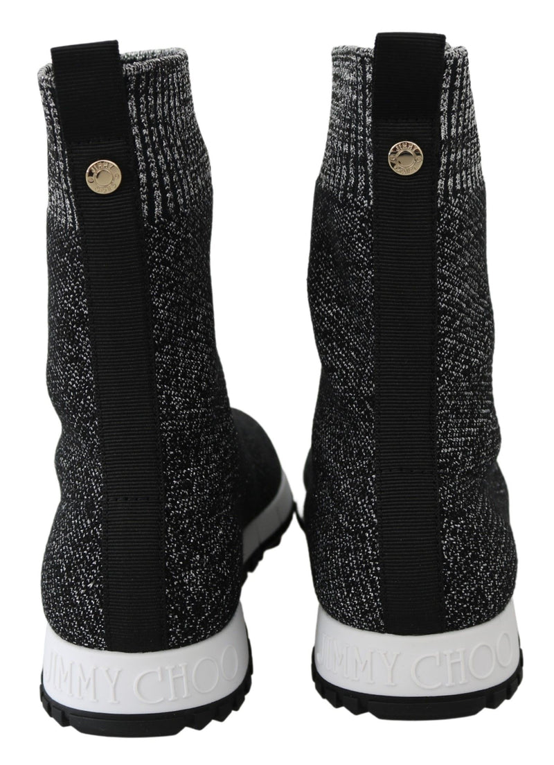 Jimmy Choo Elegant Knitted Lurex Sneakers in Black and Women's Silver