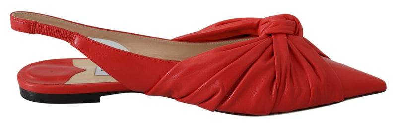 Jimmy Choo Chic Red Pointed Toe Leather Women's Flats