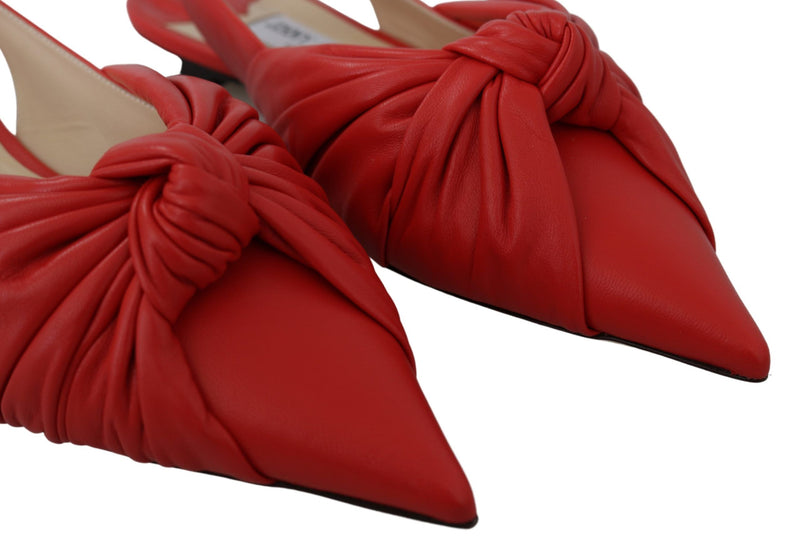 Jimmy Choo Chic Red Pointed Toe Leather Women's Flats